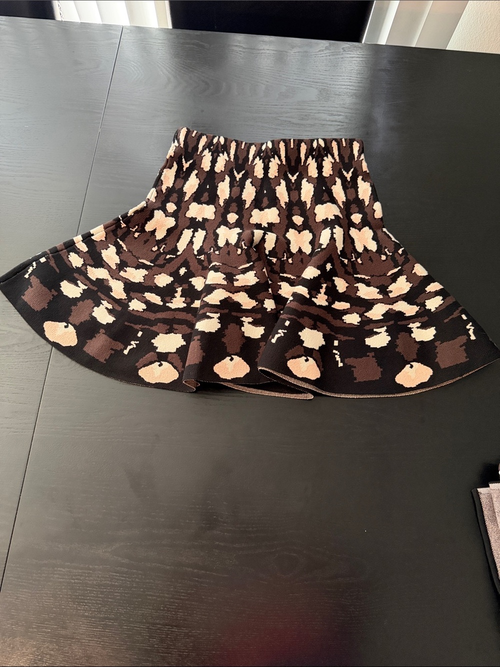 Express - Women's Brown and Cream Floral Pattern Knit Skirt